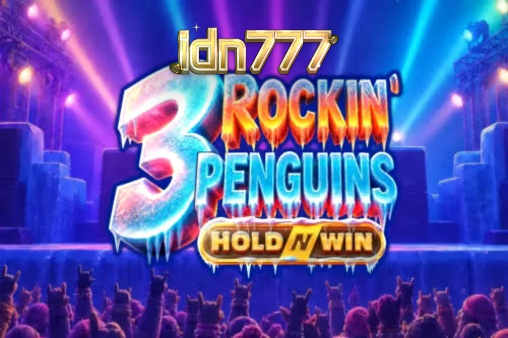 Trio penguin punk-rock tampil di panggung es dalam slot 3 Rockin’ Penguins